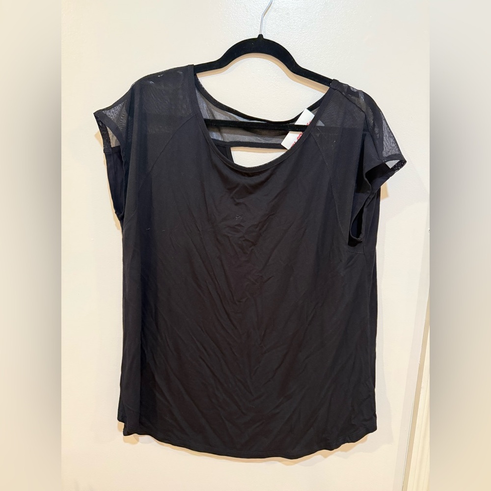 Tahari Black Mesh Short Sleeve Top